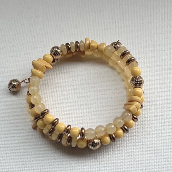 New York & Company Wrap Wrist Beaded Yellow Earth Tone Bracelet - Picture 6 of 8